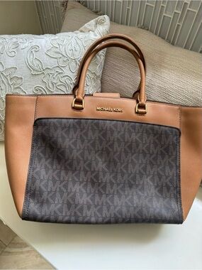 Michael Kors Brown and Tan MK Logo Tote